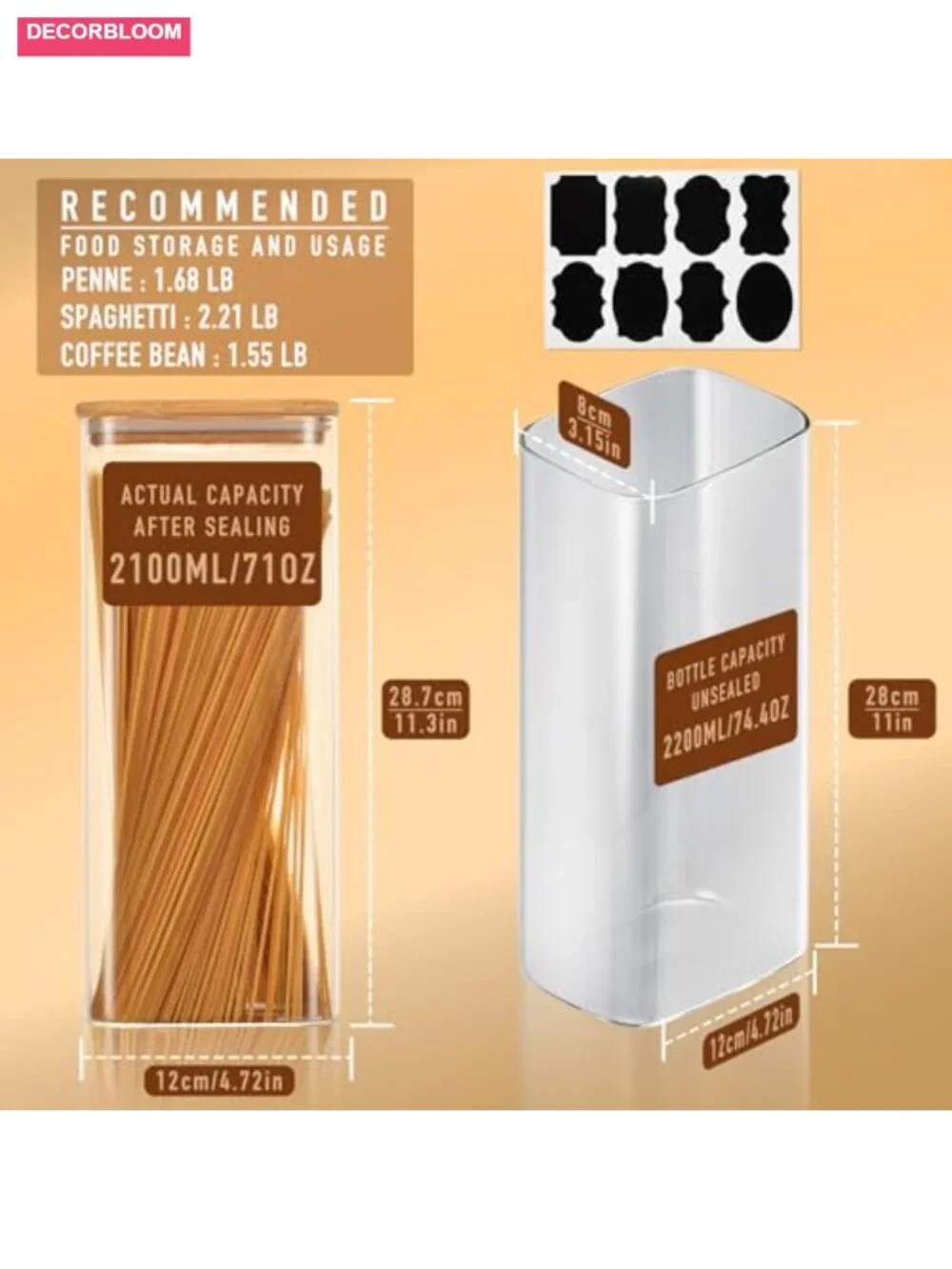 71oz Airtight Glass Storage Containers with Bamboo Lids Set of 3